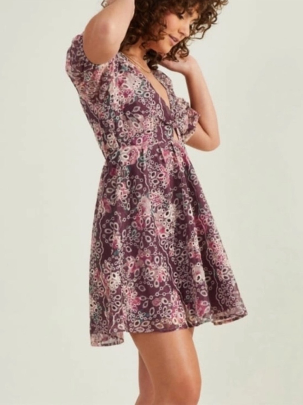Altar'd State Lace Purple Mini Dress Size Small floral lined